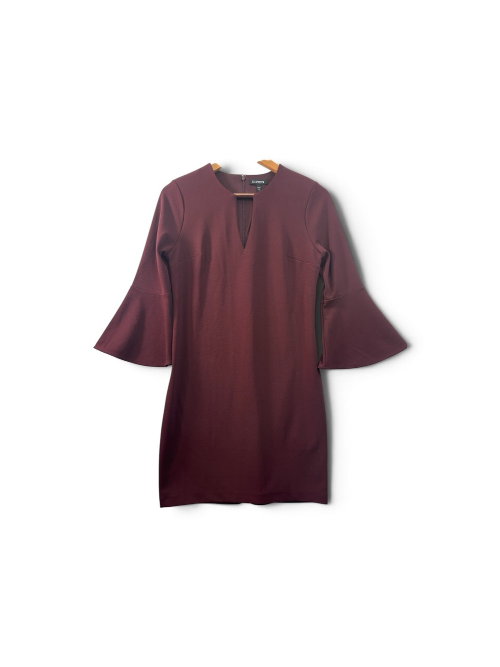 Express Dress Bell Sleeve Burgundy Keyhole Neckline Vneck Dress Size Small